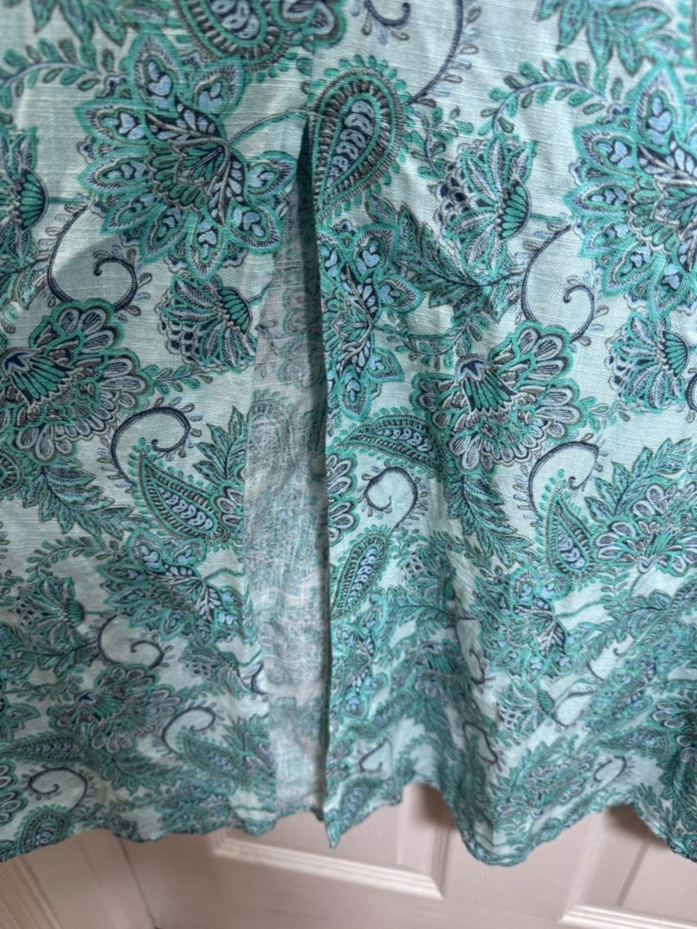 Pure Jill Linen Blend Paisley Midi Dress Blue Green Boho Relaxed - Picture 5 of 7